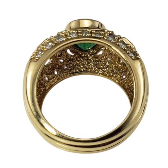 14K Yellow Gold Natural Emerald and Diamond Dome Ring Size 5.75 #21213 - Picture 5 of 9